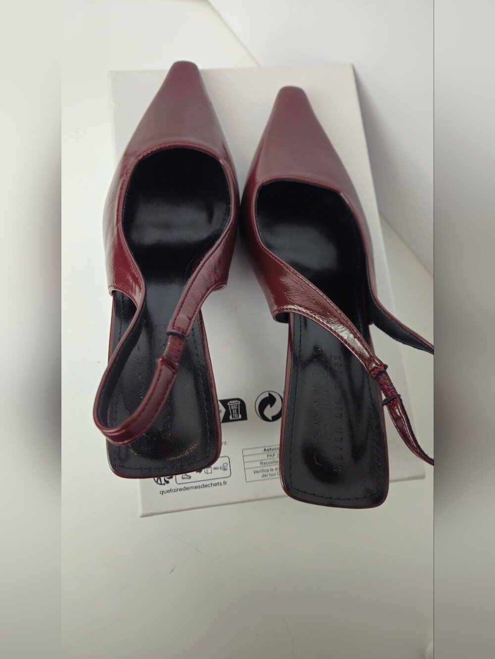 Women's Burgundy Slingback Kitten Heel Pumps - Picture 6 of 11